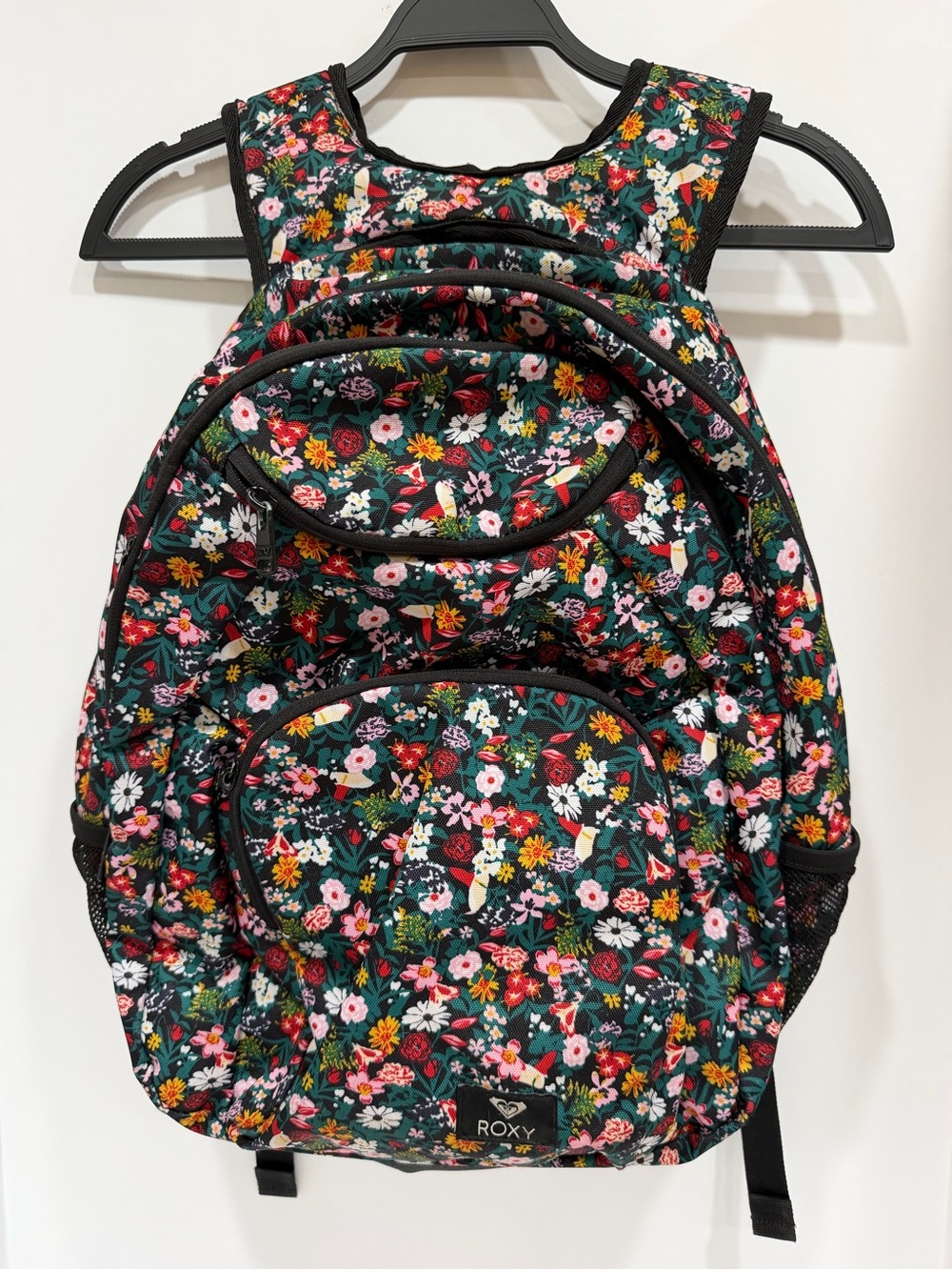 Roxy Floral Backpack – Multicolor Botanical Print Black School Travel Bag